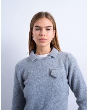 TOPSHOP Knitted Collared Long Sleeved Sweater - Blue