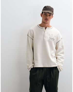 ASOS T-Shirt Squadrata Oversize Con Serafino E Stampa - Bianco