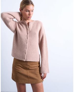 TOPSHOP Knitted Easy Ribbed Relaxed Cardigan - Pink
