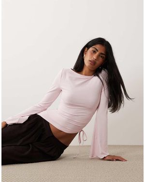 ASOS Drawstring Detail Top With Flute Sleeve - Pink