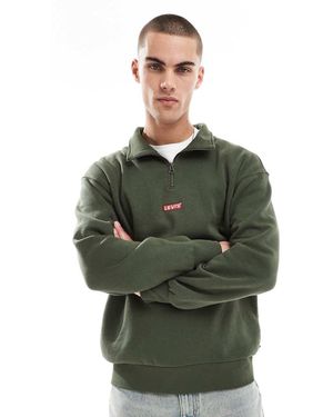 Levi's Sudadera Verde Medio Holgada Con Media Cremallera Y Parche Pequeño Del Logo De Etiqueta En El Centro De