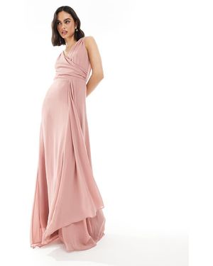 TFNC London Bridesmaid Chiffon Wrap Front Maxi Dress With Wrap Skirt - Pink
