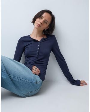 Monki Top henley à manches longues foncé - Bleu