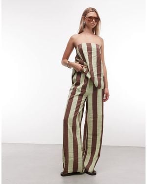 ASOS Gestreepte Broek Met Wijde Pijpen, Elastische Taille En Split, Deel Van Co-Ord Set - Wit