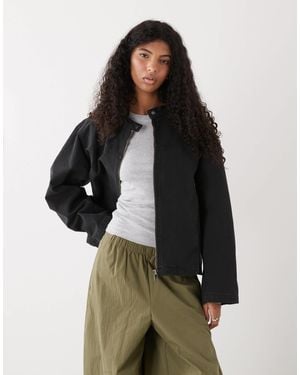 Weekday Washed Canvas Zip Through Jacket - Black