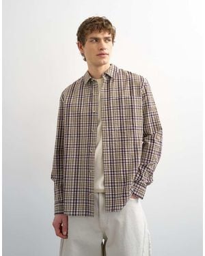 TOPMAN Regular-Fit Geruit Overhemd Met Textuur - Bruin