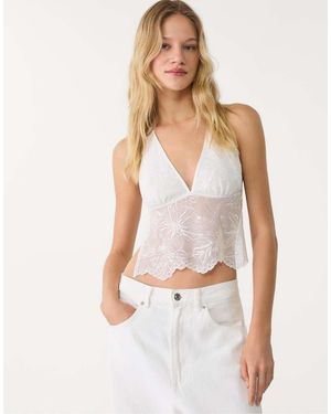 Stradivarius Halter Top With Sequin Embroidery - White