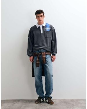 ASOS Polo De Rugby Extragrande Con Estampado En Gris Carbón - Azul