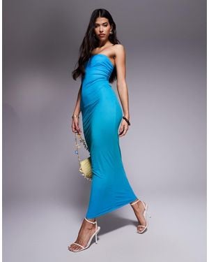 Kaiia Exclusive Double Layered Slinky Mesh Bandeau Maxi Dress - Blue