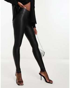 Spanx Leggings De Talla Grande Negros Moldeadores De Talle Alto De Cuero Sintético De