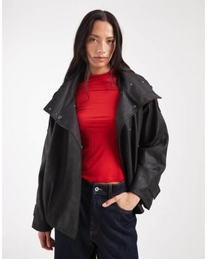 ASOS Asymmetric Leather Look Funnel Bomber Jacket - Red