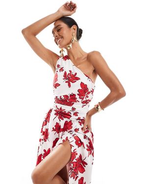 Abercrombie & Fitch Asymmetrische Maxi Jurk Met Blote Schouder En Zijsplit En Bloemenprint - Rood