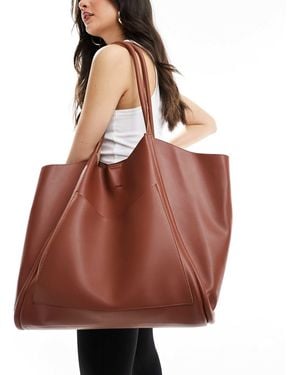 PASQ Tote bag oversize souple avec pochette amovible - marron chocolat