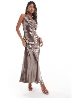 River Island Halterneck Twist Back Slip Midi Dress - Brown