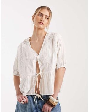 ASOS Tie Front Pleat And Lace Insert Top - White