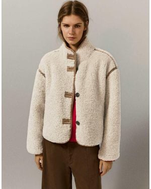 Pull&Bear Faux Shearling Funnel Neck Jacket - Natural