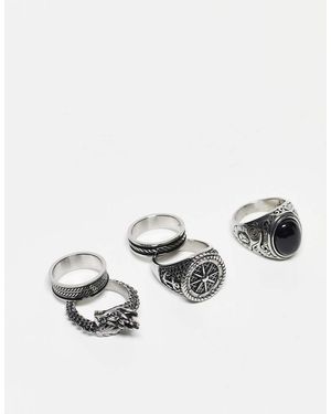ASOS 5 Pack Waterproof Stainless Steel Signet Rings With Compass - White
