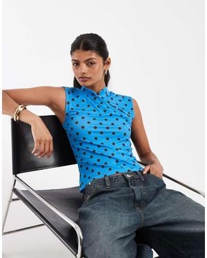 Pieces Asymmetrische Jersey Top Met Knoopsluiting - Blauw