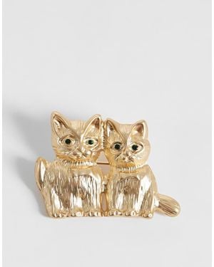 ASOS Brooch With Double Cat's With Bowties - Metallic