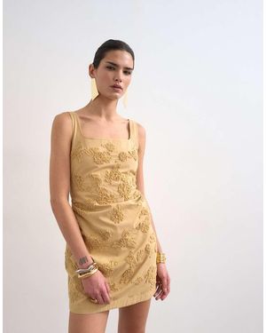 TOPSHOP Structured Drape Mini Dress With 3D Flowers - White