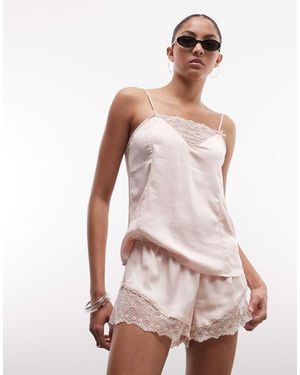 Monki Satijnen Short Met Kant - Roze