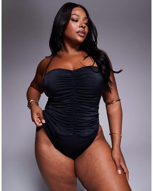 ASOS Asos Design Curve Revenge Halter Ruched Swimsuit - Blue