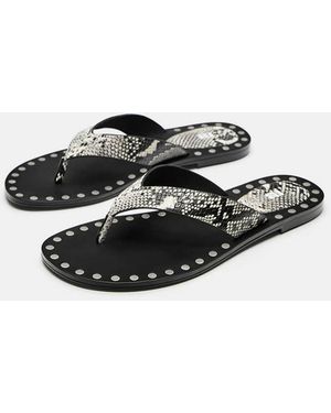 Pull&Bear Flat Studded Sandals - White