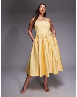 Tfnc Plus Cotton Halter Neck Skater Midi Dress - Natural