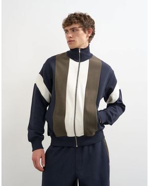 TOPMAN Classic Fit Paneled Pique Track Top - Blue