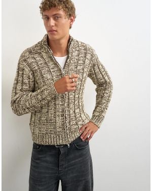 TOPMAN Slim-fit-pullover mit stehkragen, twist-strick und doppelreißverschluss - Grau
