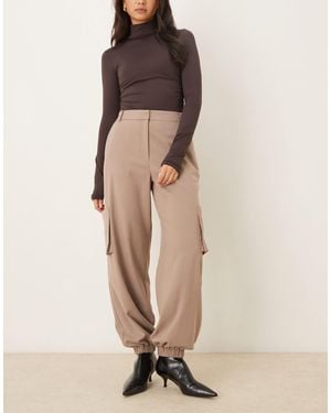 ASOS Tailored Straight Leg Pants With Cuff And Utility Pocket Detail - Natural