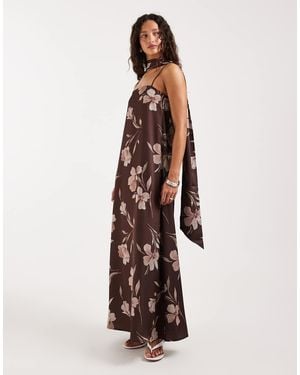 Pretty Lavish Elowen Satin Bandeau A Line Maxi Dress With Scarf - Multicolour