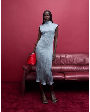 & Other Stories Midi Crinkle Dress With Side Slit - Gray