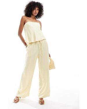 ASOS Satin Wide Leg Pull On Trousers - Natural