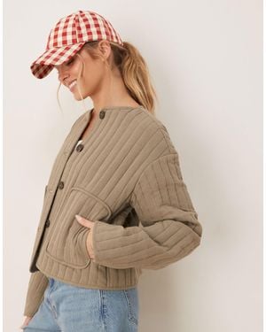 ASOS Linen Crop Collarless Quilted Jacket - Natural