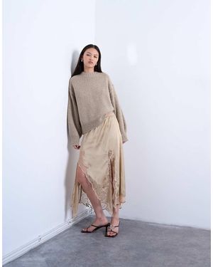 TOPSHOP Midi-Rok Van Satijn En Kant Met Zakdoekzoom - Wit