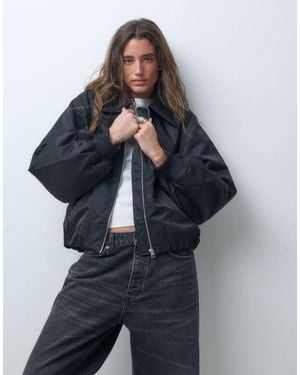& Other Stories Zip Through Funnel Neck Bomber Jacket - Blue