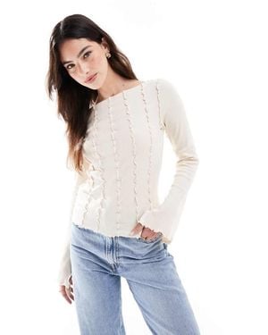 Monki Overlock Seam Detail Ribbed Jersey Top - Natural