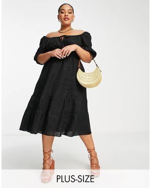 Forever New Ever New Curve Puff Sleeve Tie Midi Dress - Black
