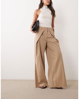 ASOS Tailored Double Belt Detail Wide Leg Pants - Natural