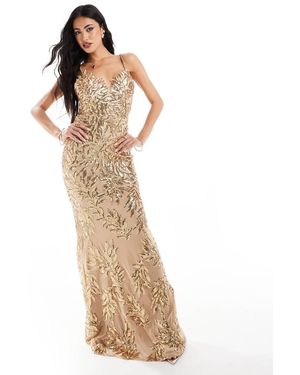 Goddiva Cross Back Diamante Strap Sequin Maxi - Metallic
