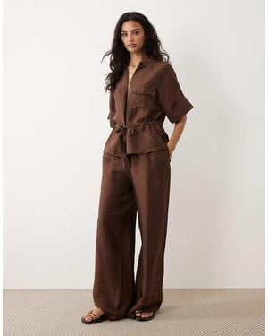 Mango Safa Linen Mix Relaxed Trousers - Brown
