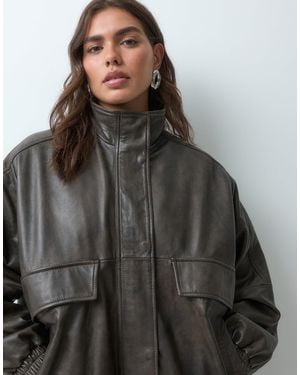ASOS Asos design curve blouson bomber oversize en cuir véritable délavé - Noir