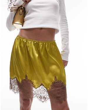 TOPSHOP Satin Lace Petticoat Mini Skirt - Yellow