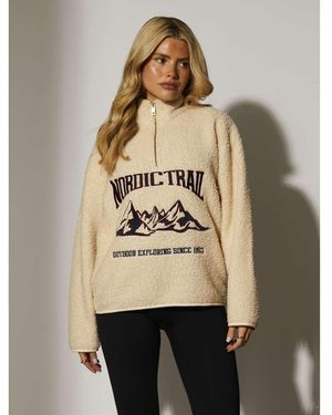 South Beach Ski Half Zip Fleece Borg Jacket - Natural
