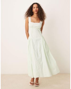 ASOS – prärie-maxikleid mit eckigem ausschnitt, tiefer taille und mintfarbenem vichy-karomuster - Natur