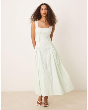 ASOS – prärie-maxikleid mit eckigem ausschnitt, tiefer taille und mintfarbenem vichy-karomuster - Natur