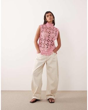 ARRANGE Crochet Knit Sleeveless Top - Pink