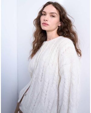 TOPSHOP Pluizig Gebreid Vest Met Kabels - Wit