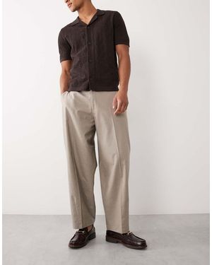 ASOS Smart Belted Barrel Leg Trousers - Natural